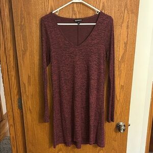 Express Maroon Knit Long Sleeve Dress